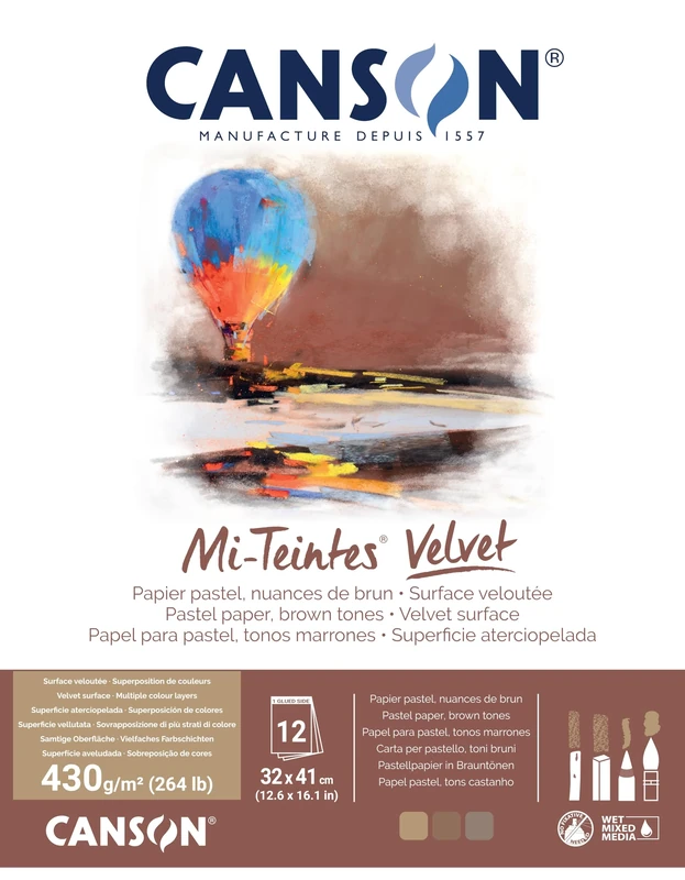 CANSON Mi-Teintes Velvet Pastel 430gsm 32 x 41cm Paper, 12 Sheets, Assorted Brown Tones, Drawing & Sketching, for Professional Artists & Illustrators