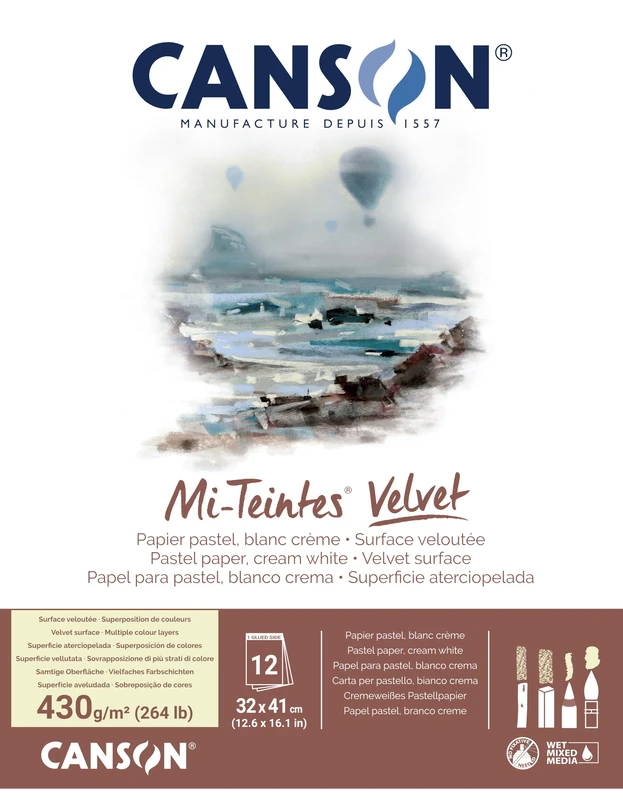 CANSON Mi-Teintes Velvet Pastel 430gsm 32 x 41cm Paper, 12 Sheets, Cream White, Drawing & Sketching, for Professional Artists & Illustrators
