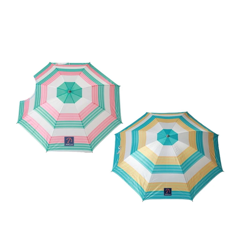 Atosa Beach Umbrella Design Multi-Coloured Stripes Adjustable Metal Iron Ø220 cm Nylon UPF 50+ Protection Assorted in 2 Possibilities with Cover, multicoloured - Image 1