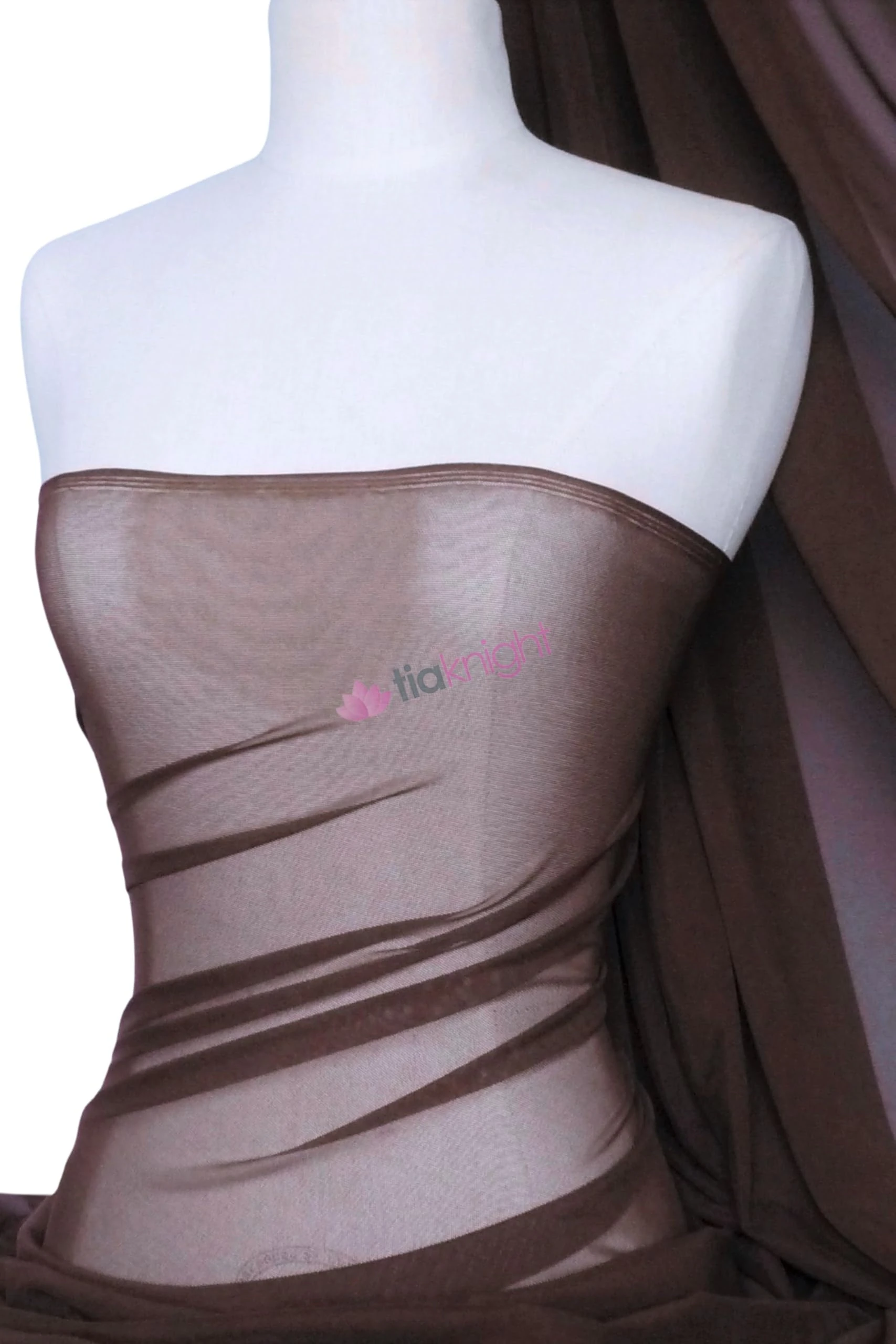 Premium Quality Power Mesh Fabric | 4 Way Stretch Sheer Dance Dress Lining Material | Matching Shades in Lycra | Multiple Colours in Stock | Sold by The Metre | by Tia Knight (Chocolate Brown)