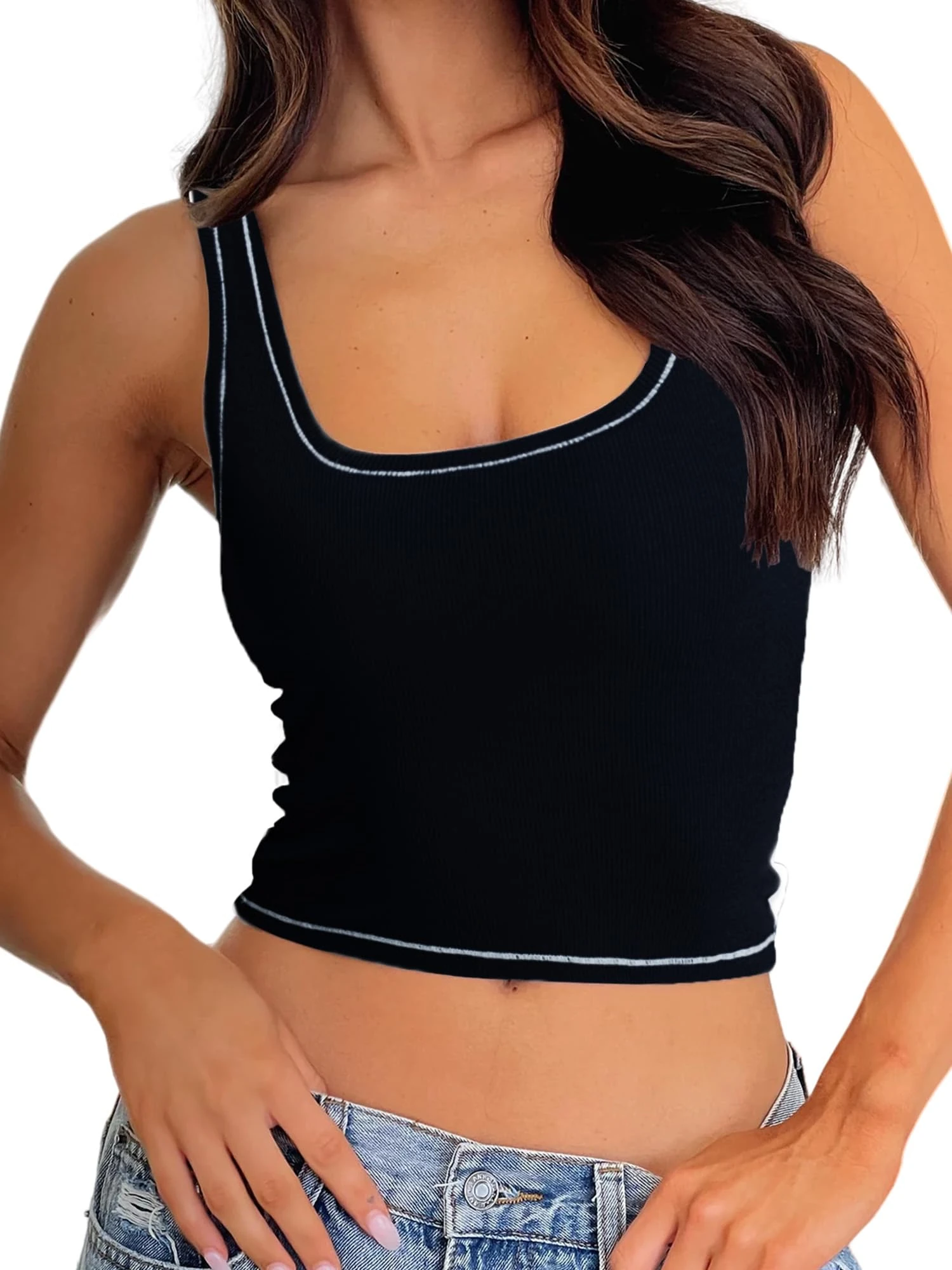 Danysu Vest Tops Women UK Tank Tops for Women Going Out Tops Fashion Crop Top Square Neck Top Camisole Double Lined Basic Skims Top Corset Backless Y2K Gym Clothes Black XS