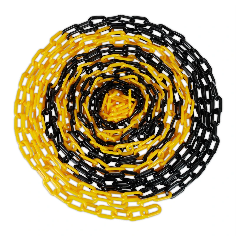 Relaxdays Barrier Chain, 20 m Long, Plastic, for Building Site Security, Car Parks, Queues, Safety Post, Black/Yellow