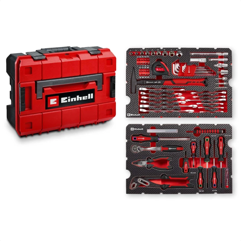 Original Einhell E-CASE 80-piece tool case (tool set in a robust, stackable plastic case as ideal basic equipment for the household, workshop or when travelling)