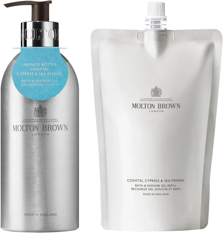 Molton Brown Coastal Cypress & Sea Fennel Bath & Shower Gel Infinite Bottle 400 ml & Refill 400 ml