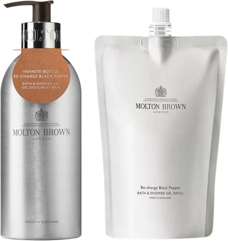 Molton Brown Re-Charge Black Pepper Bath & Shower Gel Infinite Bottle 400 ml & Refill 400 ml - Image 1
