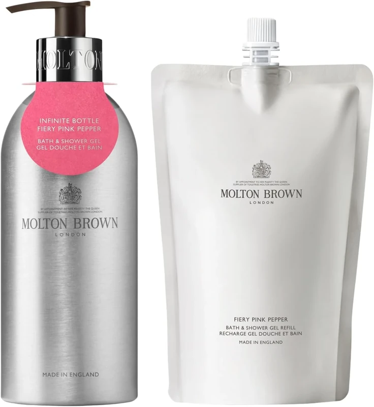 Molton Brown Fiery Pink Pepper Bath & Shower Gel Infinite Bottle 400 ml & Refill 400 ml