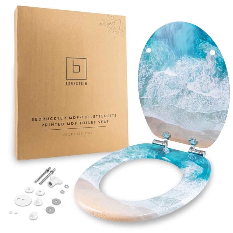 Benkstein Turquoise Tide Toilet Seat with Soft-Close Mechanism, Antibacterial Toilet Seat, Quick Release for Easy Cleaning, Easy Assembly, Duroplast, Removable, Maximum Load 150 kg - Image 1