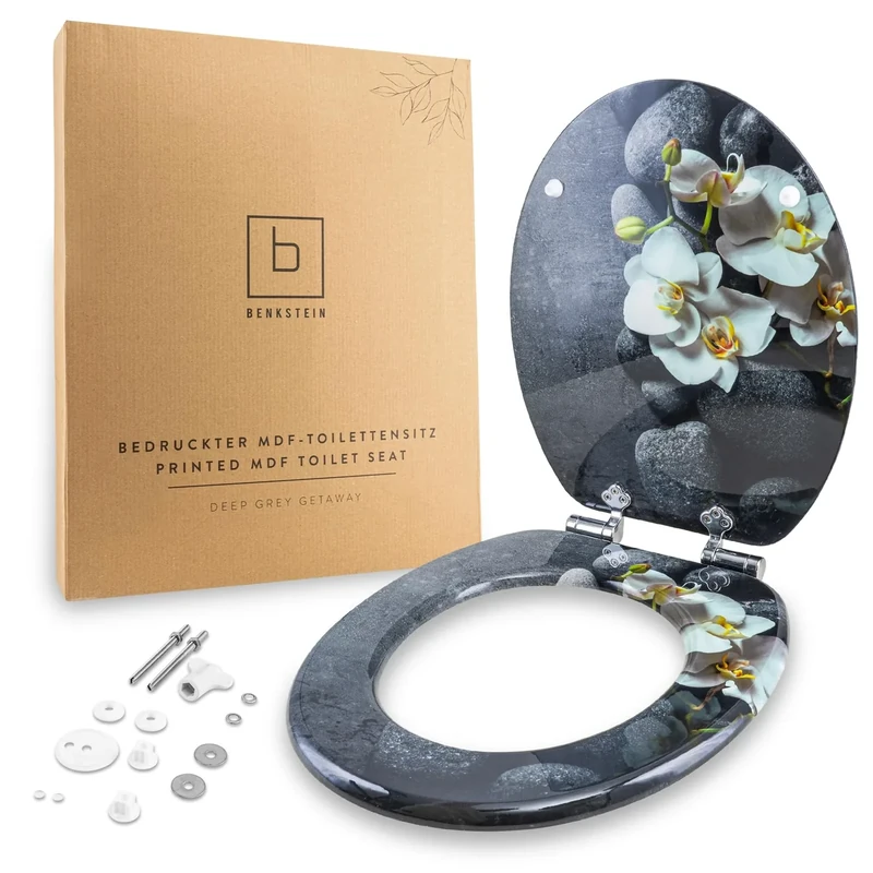 Benkstein Deep Grey Getaway Toilet Seat with Soft-Close Mechanism, Antibacterial Toilet Seat, Quick Release for Easy Cleaning, Easy Assembly, Duroplast, Removable, Maximum Load 150 kg