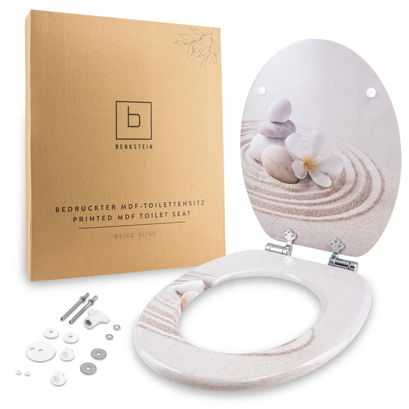 Benkstein Beige Bliss Soft Close Toilet Seat - Antibacterial Toilet Seat - Quick Release for Easy Cleaning - Easy Assembly - Duroplast - Removable - Maximum Load 150 kg