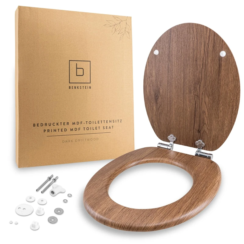 Benkstein Toilet Lid with Soft-Close Mechanism, Dark Driftwood, Antibacterial Toilet Seat, Quick Release for Easy Cleaning, Easy Assembly, Duroplast, Removable, Maximum Load 150 kg