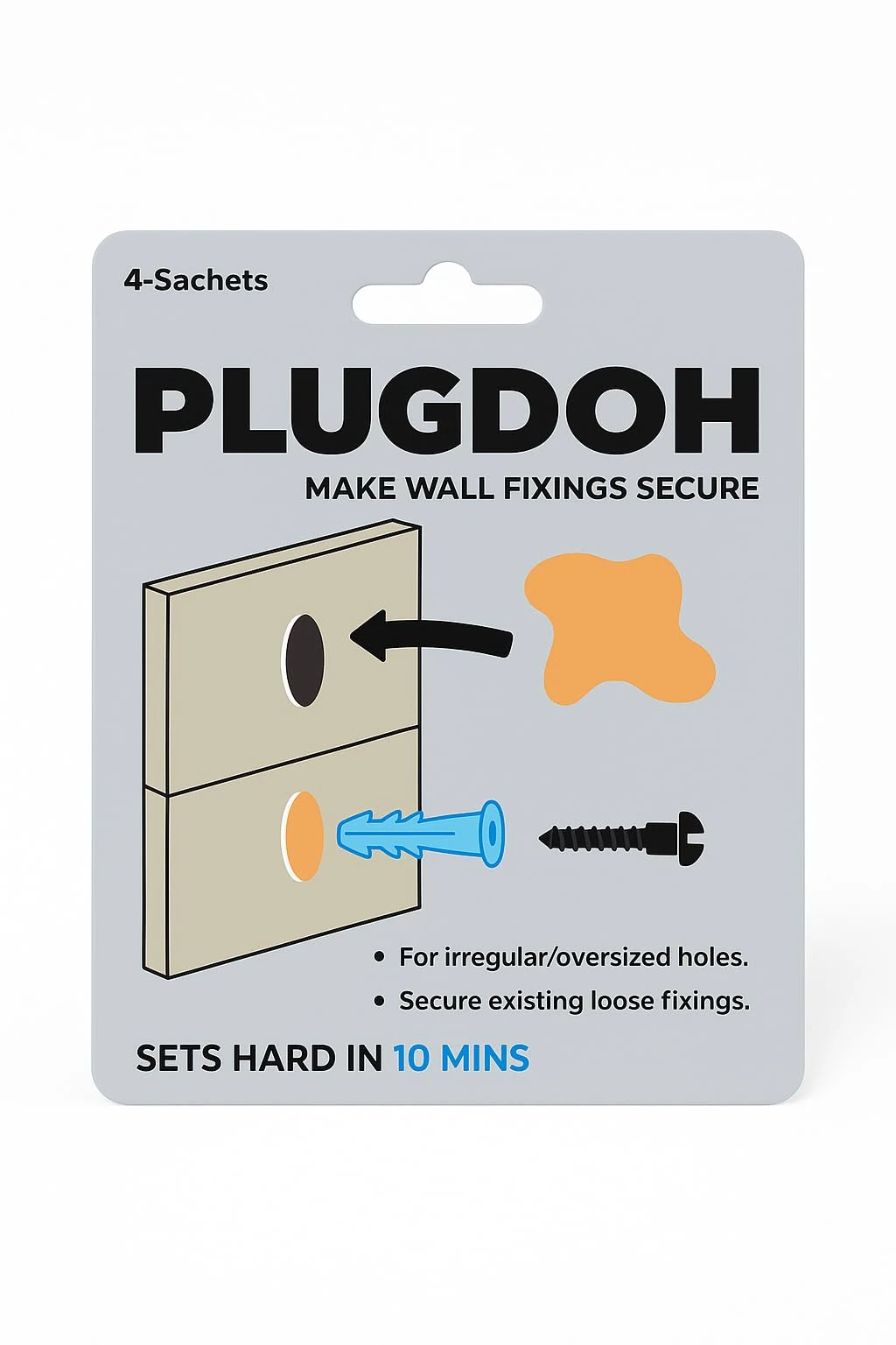 Plugdoh - Fix Shaky Wall fixings. Make existing Wall Plugs Secure. (4 x 5g sachets)