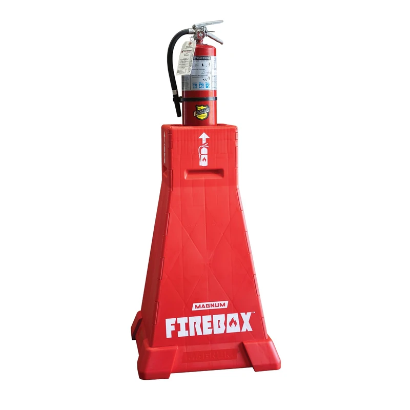 Magnum Firebox, Portable Fire Extinguisher Stand, OSHA Compliant, Emergency Fire Extinguisher Safety Station Stand for Construction Jobsites, Easy to Assemble and Disassemble, Holds up to 30 Lbs