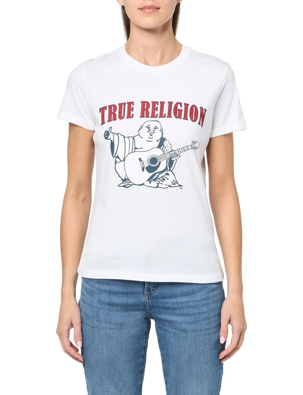 True Religion Women's Buddha Slim Vneck Tee, Optic White, XXL