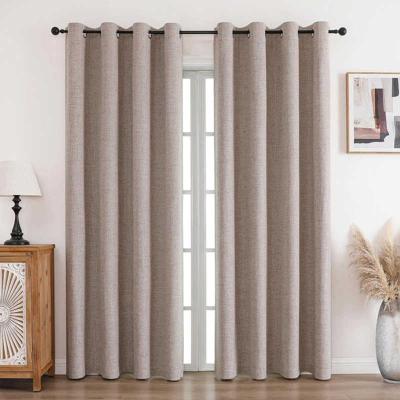 CUCRAF Curtain 100% Opaque Linen Curtains with Eyelets Blackout Curtains Linen H229 x W 167 cm Set of 2 Thermal Curtain Cold Protection Sound Insulation Curtain for Living Room Bedroom