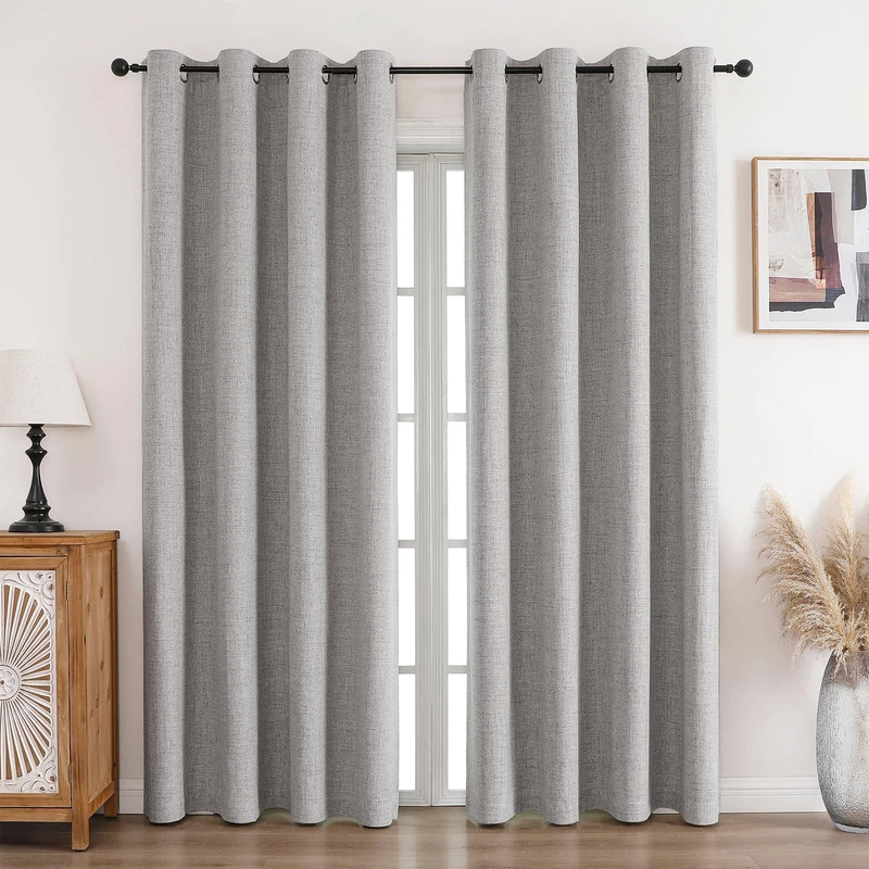 CUCRAF Curtain 100% Opaque Linen Curtains with Eyelets Grey White H 229 x W 167 cm Set of 2 Thermal Curtain Cold Protection Sound Insulation Curtain for Living Room Bedroom
