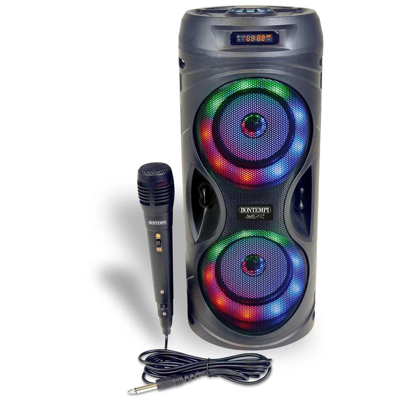 Bontempi | SonicSync Wireless Amplifier with Dynamic Microphone, Luminous Effects, Treble and Bass Controller, TWS and Echo Effect, 41.5 x 18.8 x 18.8 cm