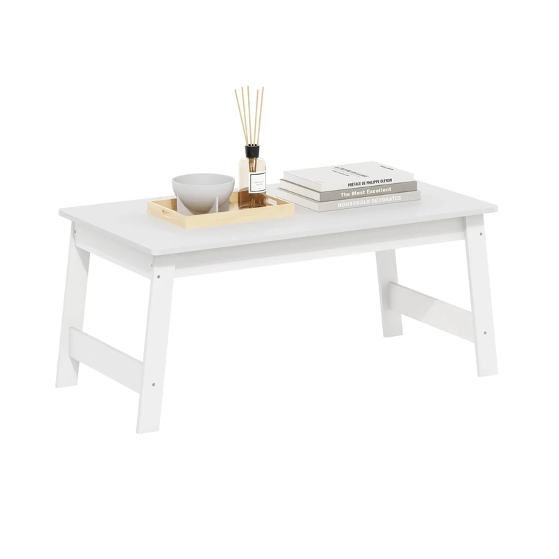 Furinno BEGINNING Coffee Table, Modern Coffee Table with H-Legs, Side Table, for Living Room, Bedroom, Home Office, White