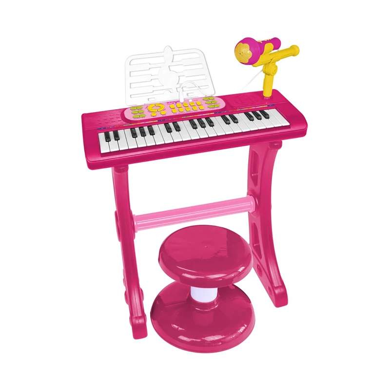 Bontempi | MiniKeyFun - Tastiera Giocattolo a 37 Tasti per Piccoli Musicisti con Microfono, Sgabello e Leggio, Blu e Rosso, 60x43x12cm