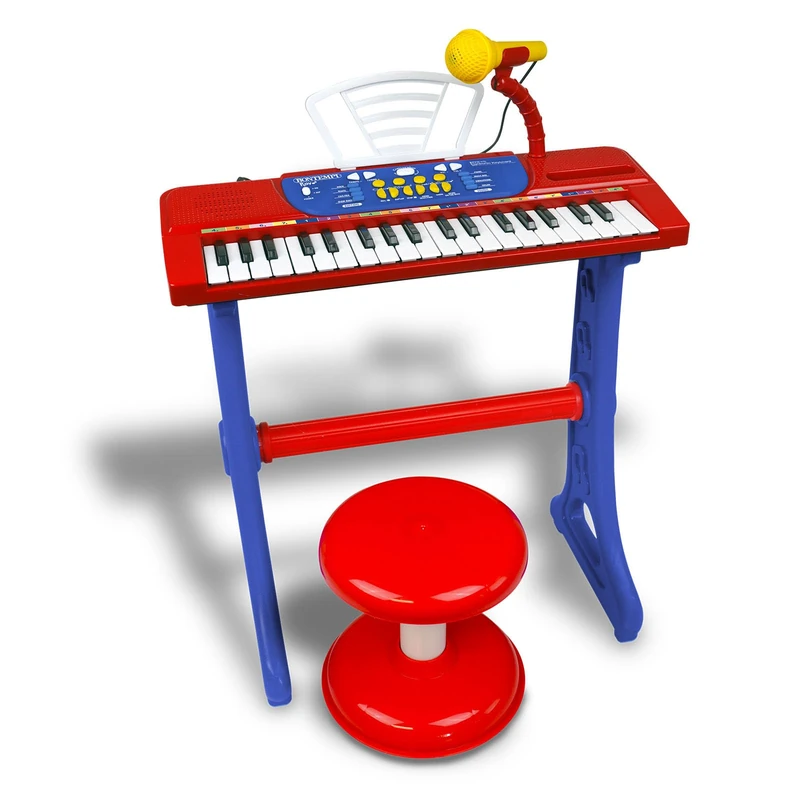 Bontempi | MiniKeyFun - Tastiera Giocattolo a 37 Tasti per Piccoli Musicisti con Microfono, Sgabello e Leggio, Blu e Rosso, 54.5x33x16cm - Image 1