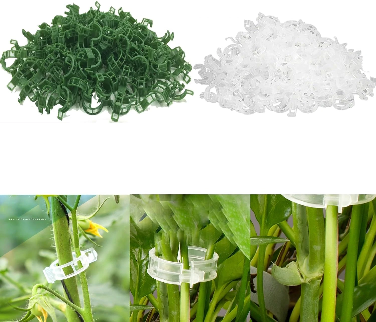 Hagmoo 200PCS Plant Support Clips,Tomato Plant Support,Plant Clips for Climbing Plants,Plant Clips for Climbing Plants Support Clips Garden Plant Supports (200, Green+White)