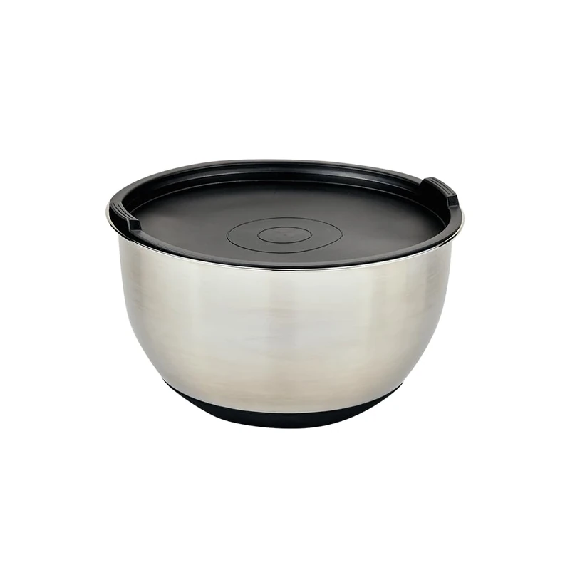 Kesper Mixing Bowl with lid, Material: Stainless Steel, Plastic, Silicone, Dimensions: Diameter 18 cm, Height: 10 cm, Colour: Silver, Black, 90895