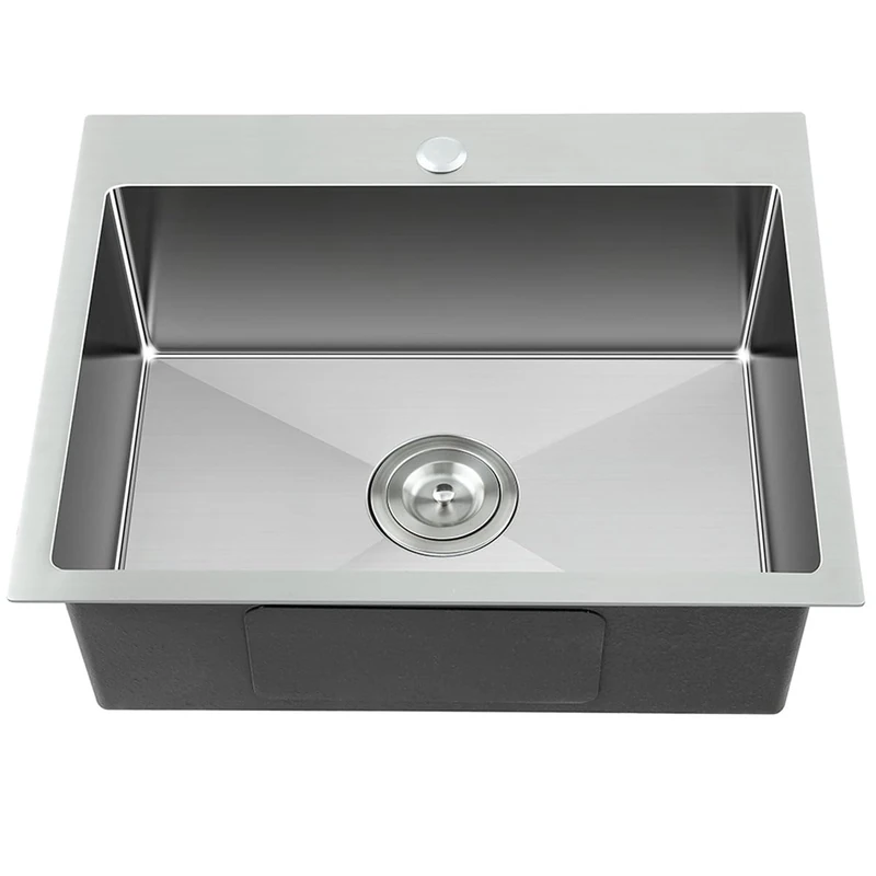 23 Inch Brushed Drop in Kitchen Sink-TSIBOMU 18 Gauge Satinless Steel Topmount Single Bowl Single Hole Kitchen Sink, 9 inch Deep Bowl Basin Sink, D23 xW18 xH9