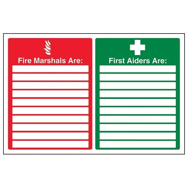 V Safety Fire Equipment - Fire Marshals/First Aiders - 400 X 300MM Safety Sign With Snap Frame