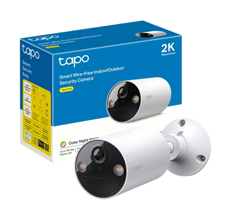 Tapo C410 Outdoor/Indoor Battery Wi-Fi Camera, 2K 3MP, 6400mAh, AI Person Detection, Color Night Vision, No Hub Required, Solar Panel Compatible