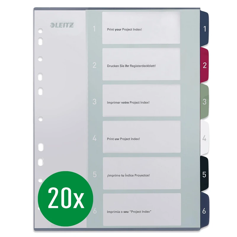 Leitz 1-6 A4 Index Dividers - Extra Wide Plastic - 20 Pack