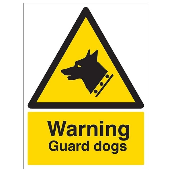 V Safety Warning Security - Warning Guard Dogs - 300 X 400MM Safety Sign With Snap Frame