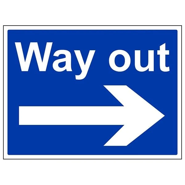 V Safety Mandatory General - Way Out, Arrow Right - 400 X 300MM Safety Sign With Snap Frame