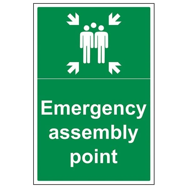 V Safety Fire Assembly Point - Emergency Assembly Point - 300 X 400MM Safety Sign With Snap Frame