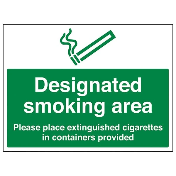 V Safety Prohibition No Smoking - Designated Smoking... Place Extinguished - 400 X 300MM Safety Sign With Snap Frame