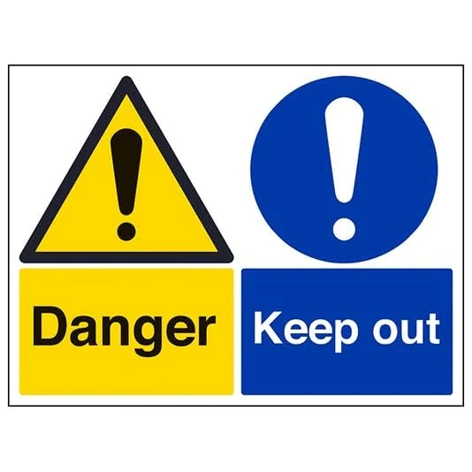 V Safety Warning Building- Danger/Keep Out - 400 X 300MM Safety Sign With Snap Frame