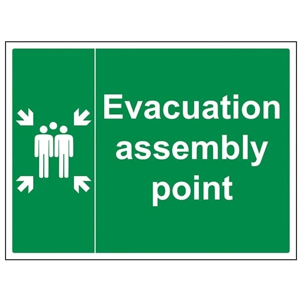 V Safety Fire Assembly Point - Evacuation Assembly Point - 400 X 300MM Safety Sign With Snap Frame