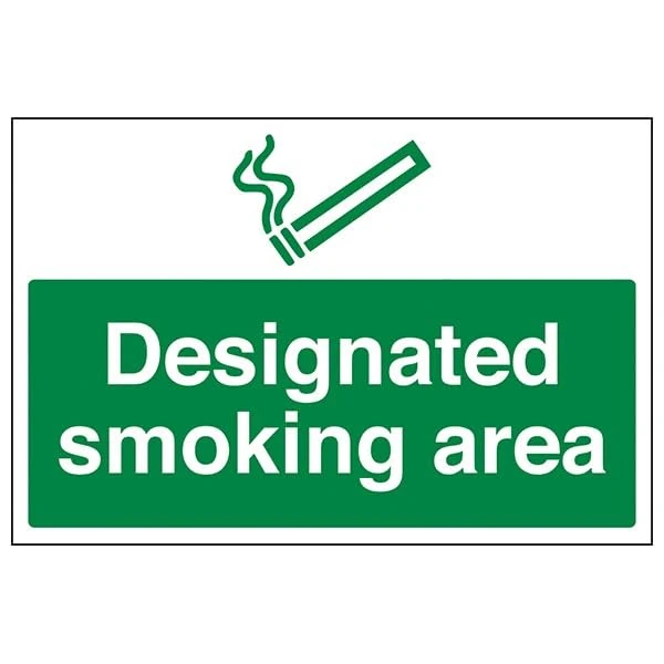 V Safety Prohibition No Smoking - Designated Smoking Area - 600 X 450MM Safety Sign With Snap Frame