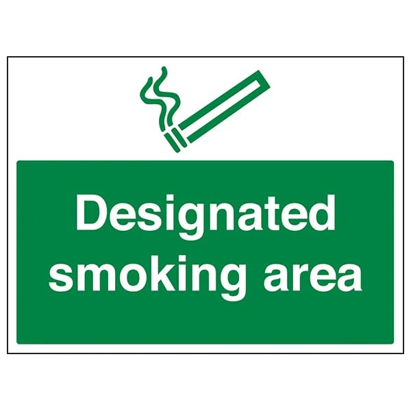 V Safety Prohibition No Smoking - Designated Smoking Area - 400 X 300MM Safety Sign With Snap Frame