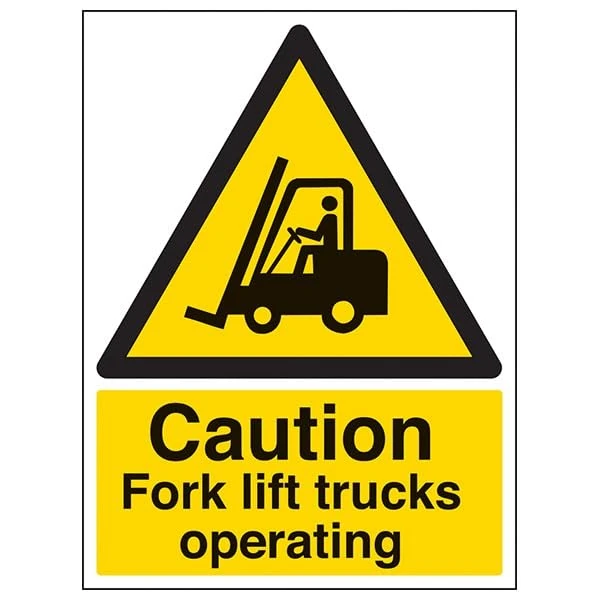 V Safety Warning Vehicle- Caution Fork Lift Trucks Operating - 300 X 400MM Safety Sign With Snap Frame