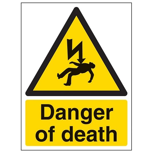 V Safety Warning Electrical- Danger Of Death - 300 X 400MM Safety Sign With Snap Frame