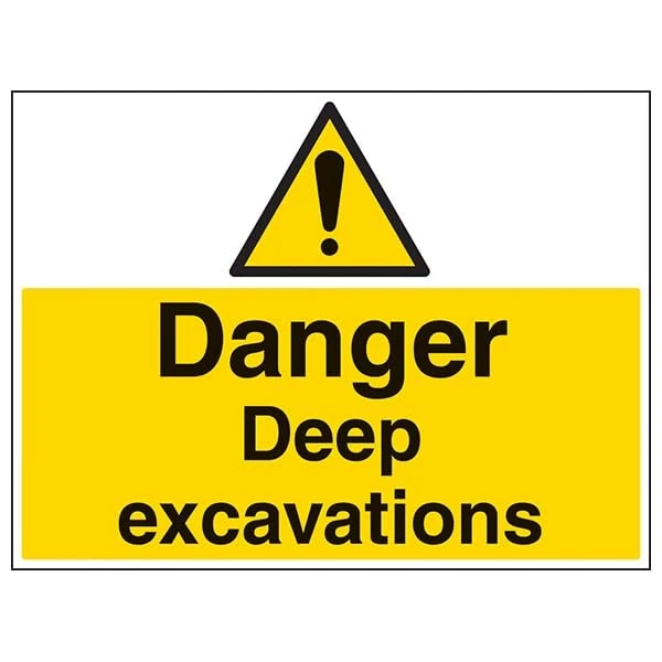 V Safety Warning Building- Danger Deep Excavation - 600 X 450MM Safety Sign With Snap Frame