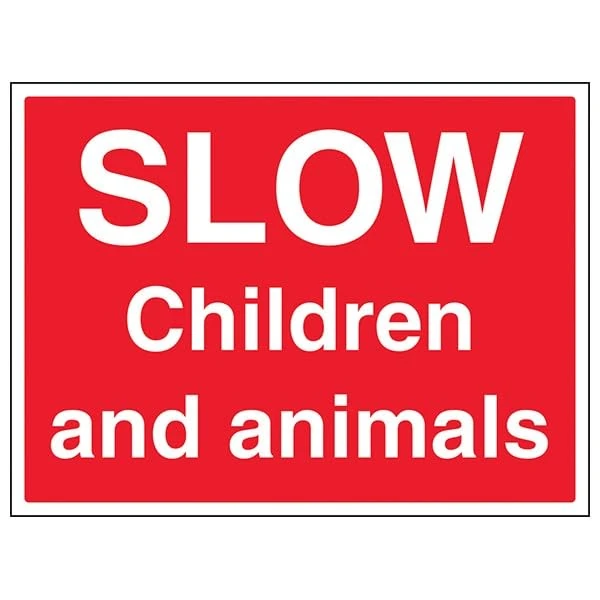 V Safety General Agricultural - Slow, Children And Animals - 400 X 300MM Safety Sign With Snap Frame