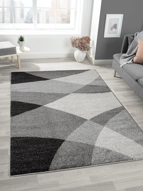 Mia's Teppiche Mosaix Modern Dense Short Pile Rug for Living Room and Bedroom with Contour Cut, Geometric Patterns, Chequered, in Grey, 160 x 220 cm