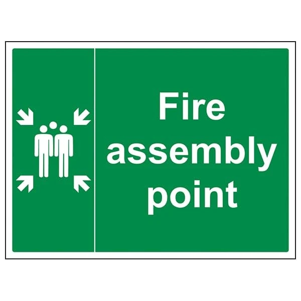V Safety Fire Assembly Point - Fire Assembly Point With Family - 400 X 300MM Safety Sign With Snap Frame