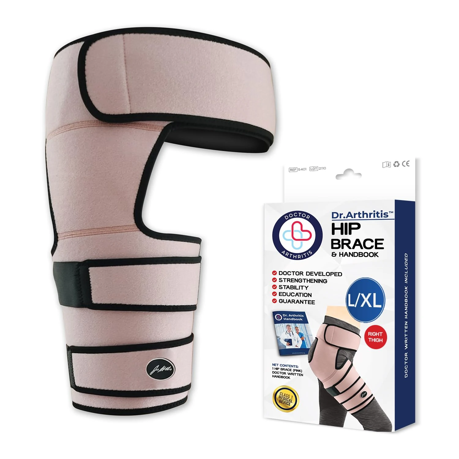 Dr. Arthritis Doctor Developed Strengthening & Stabilizing Hip Brace for Men & Women- Hip Brace for Sciatica Pain Relief - Compression Wrap- Hip Support Brace - With Handbook (L/XL, Pink)
