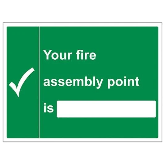 V Safety Fire Assembly Point - Your Fire Fire Assembly Point Is - 400 X 300MM Safety Sign With Snap Frame