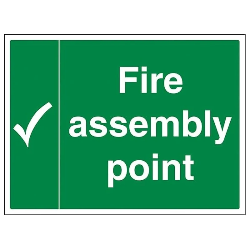 V Safety Fire Assembly Point - Fire Assembly Point With Tick - 600 X 400MM Safety Sign With Snap Frame