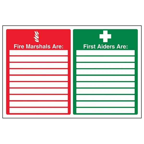 V Safety Fire Equipment - Fire Marshals/First Aiders - 400 X 300MM Safety Sign With Snap Frame