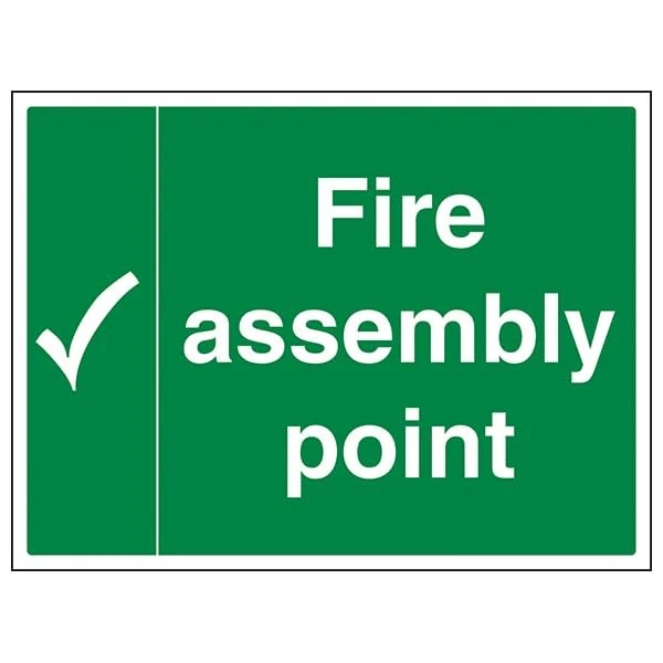 V Safety Fire Assembly Point - Fire Assembly Point With Tick - 400 X 300MM Safety Sign With Snap Frame