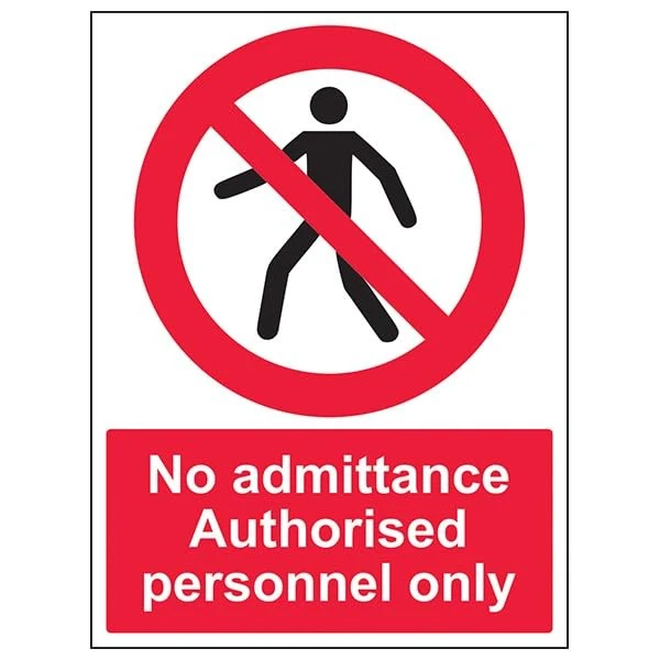 V Safety Prohibition Access - No Admittance Authorised Personnel Only - 300 X 400MM Safety Sign With Snap Frame