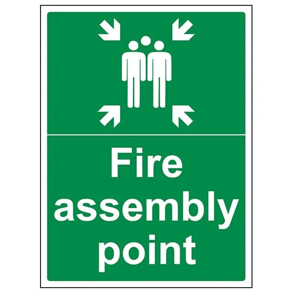 V Safety Fire Assembly Point - Fire Assembly Point With Family - 300 X 400MM Safety Sign With Snap Frame